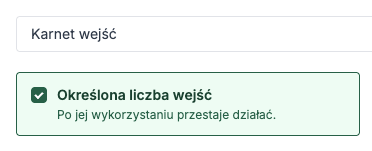 Karta karnetu na wejścia w Planerto z licznikiem wykorzystanych wejść