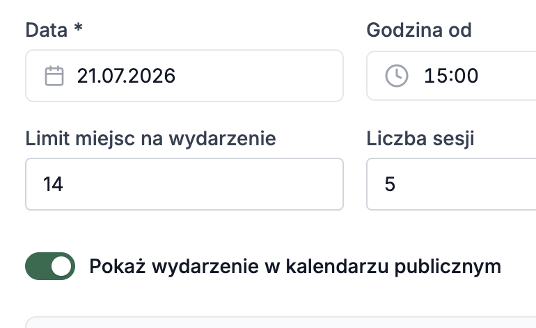 Publikacja terminu w kalendarzu publicznym Planerto - wybór, które terminy są widoczne